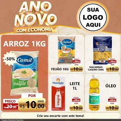 Modelo de Rede Social para Feed Facebook com o tema Ano Novo Com Economia para Supermercado