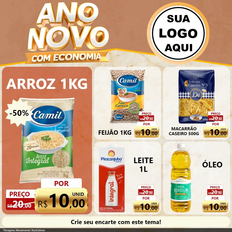 Modelo de Rede Social para Feed Facebook com o tema Ano Novo Com Economia para Supermercado