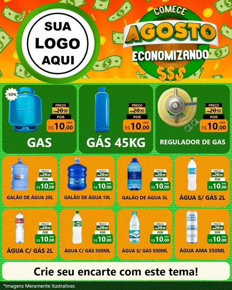 Modelo de Rede Social para Feed Instagram com o tema Comece Agosto Economizando para Água e gás