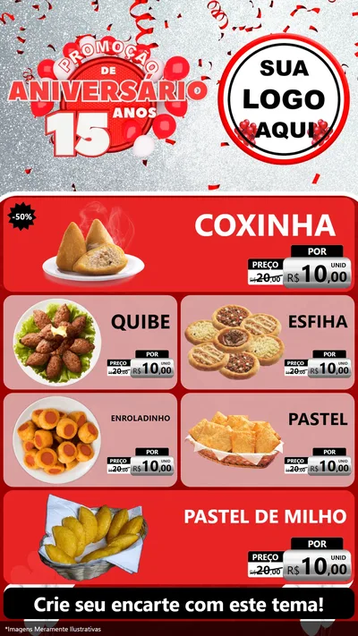 Modelo de TV para TV Vertical com o tema Promoção de Aniversário - 15 Anos para Salgadaria