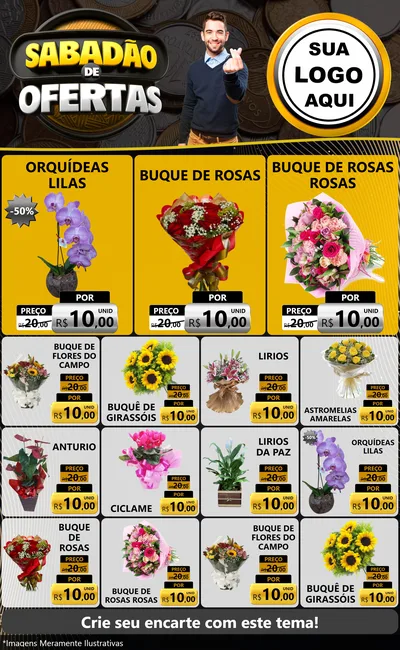 Modelo de Encarte para Encarte Grande com o tema Sabadão de Ofertas para Floricultura e jardim