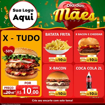 Modelo de Rede Social para Feed Facebook com o tema Dia das Mães para Hamburgueria