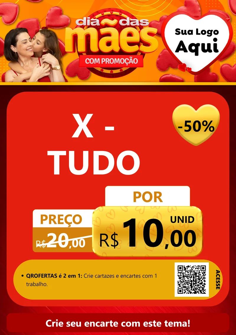 Modelo de Cartaz para Cartaz A4 Vertical com o tema Dia das Mães com Promoção para Hamburgueria