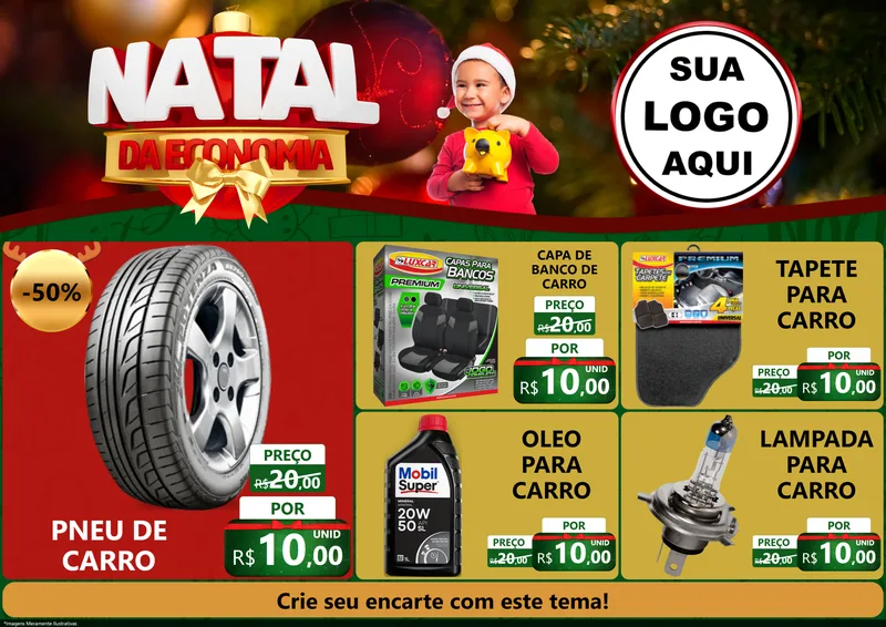 Modelo de Encarte para Encarte A4 Horizontal com o tema Natal da Economia para Auto peças