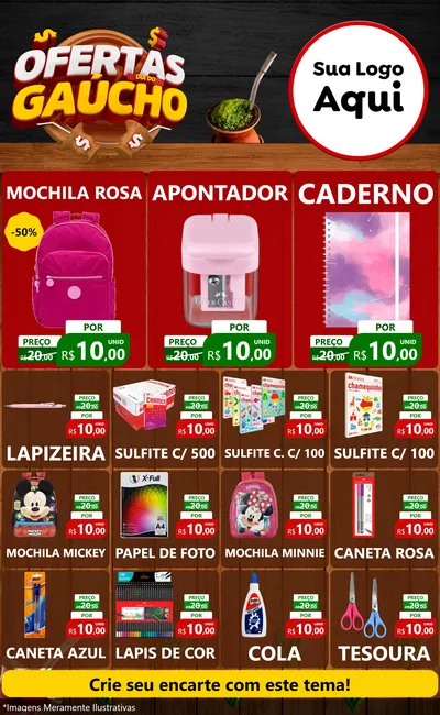 Modelo de Encarte para Encarte Grande com o tema Ofertas Dia do Gaúcho para Papelaria