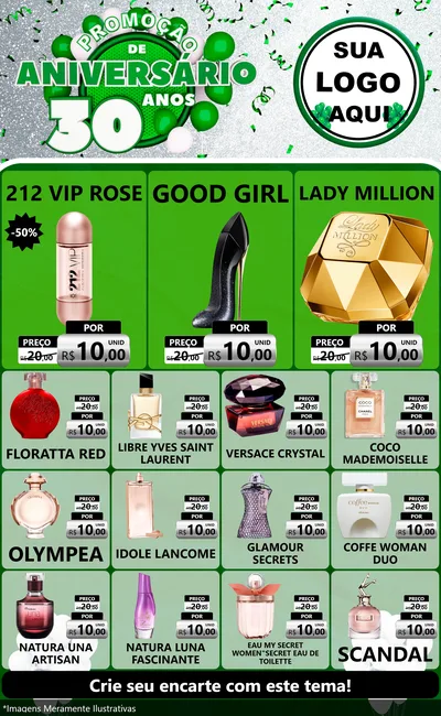 Modelo de Encarte para Encarte Grande com o tema Promoção de Aniversário - 30 Anos para Perfumes
