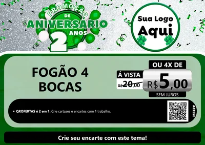 Modelo de Cartaz para Cartaz A4 Horizontal com o tema Promoção de Aniversário - 2 Anos para Móveis e Eletro
