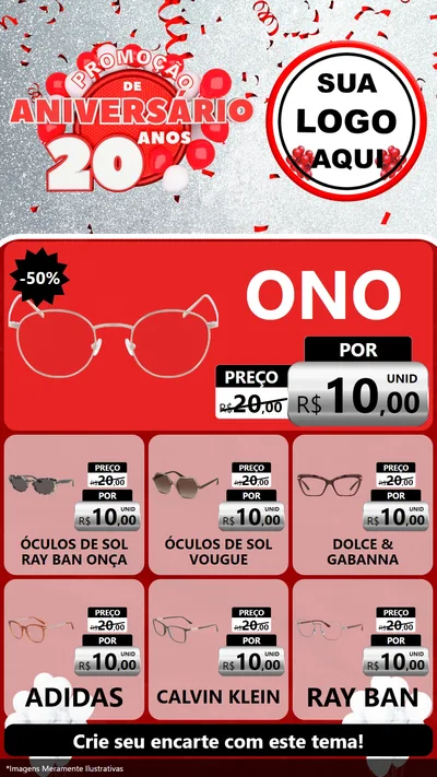 Modelo de Rede Social para Stories com o tema Promoção de Aniversário - 20 Anos para Óticas