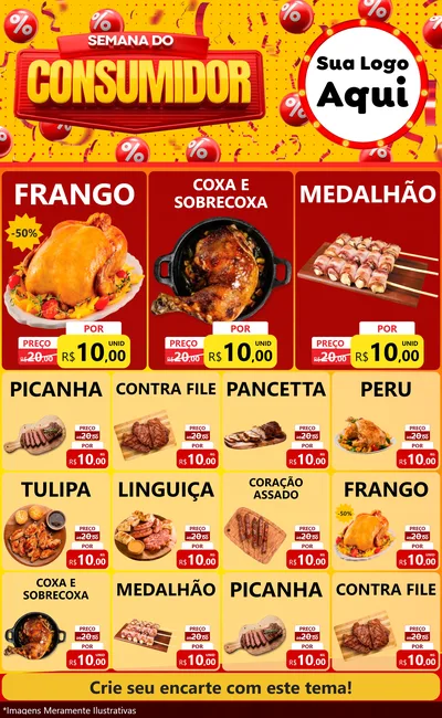 Modelo de Encarte para Encarte Grande com o tema Semana do Consumidor para Assados