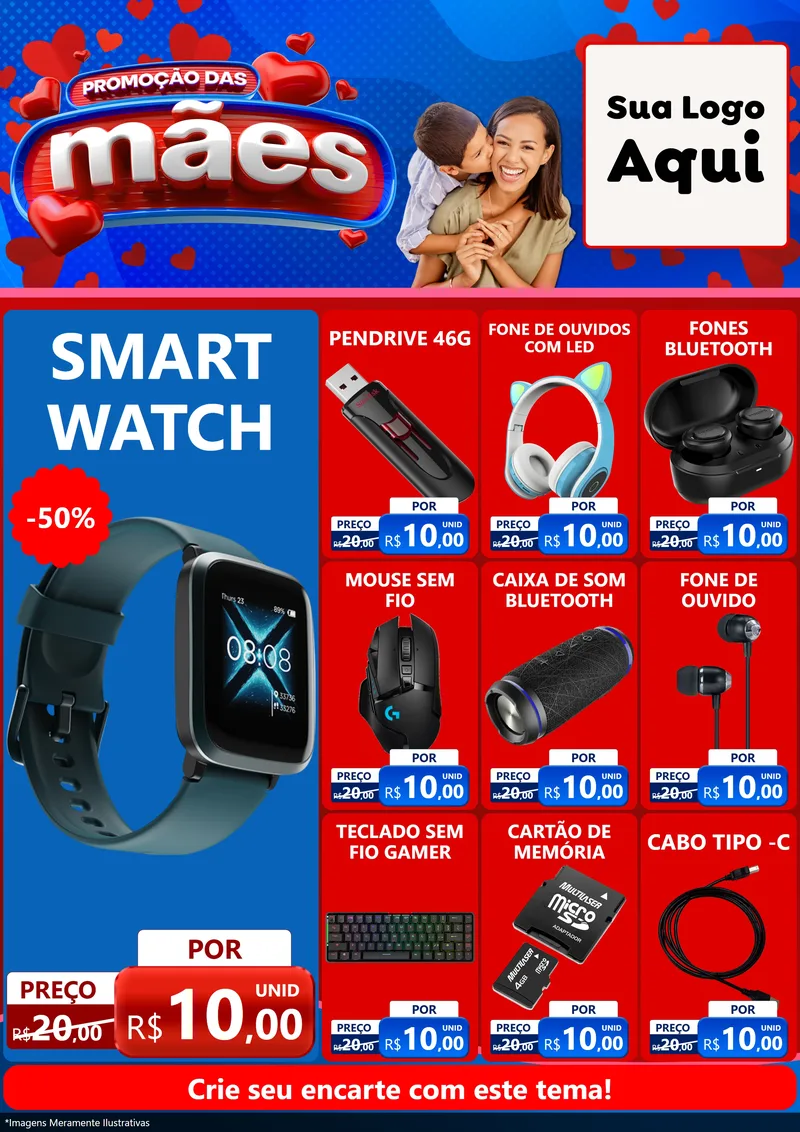 Modelo de Encarte para Encarte A4 Vertical com o tema Promoção das Mães para Informática
