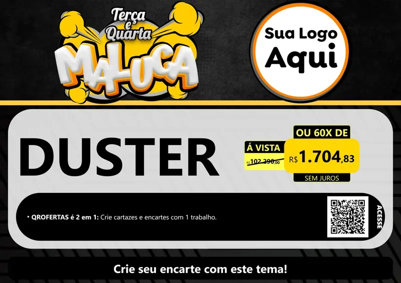 Modelo de Cartaz para Cartaz A4 Horizontal com o tema Terça e Quarta Maluca para Concessionaria de Carros