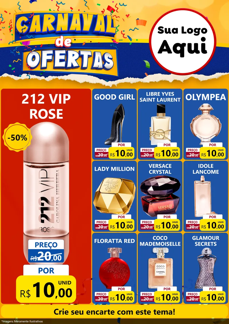 Modelo de Encarte para Encarte A4 Vertical com o tema Carnaval de Ofertas para Perfumes
