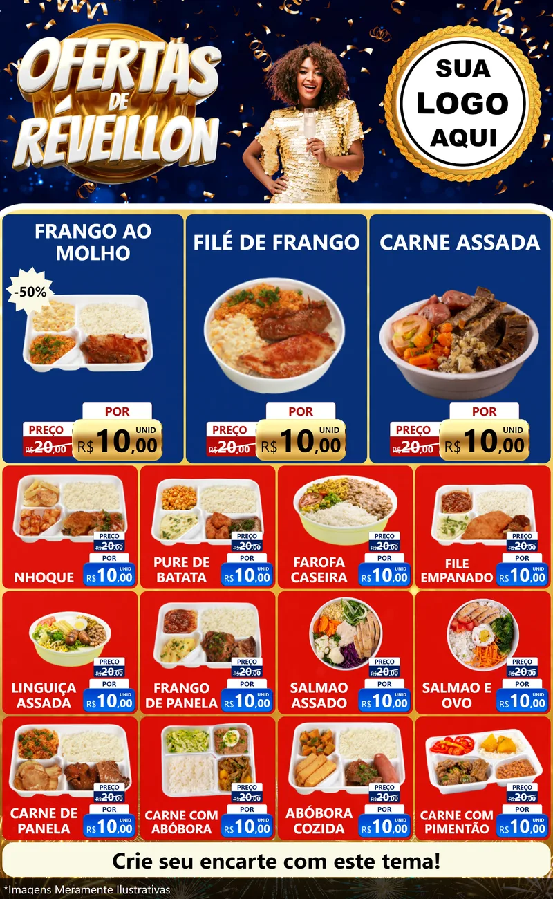 Modelo de Encarte para Encarte Grande com o tema Ofertas de Réveillon para Restaurante
