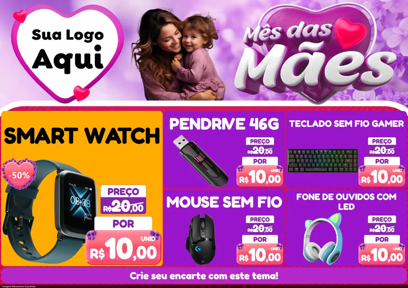 Modelo de Encarte para Encarte A4 Horizontal com o tema Mês das Mães para Informática