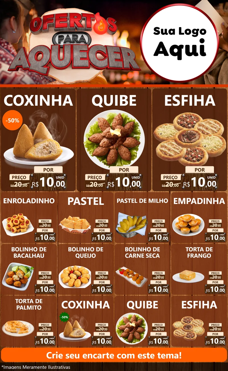 Modelo de Encarte para Encarte Grande com o tema Ofertas Para Aquecer para Salgadaria