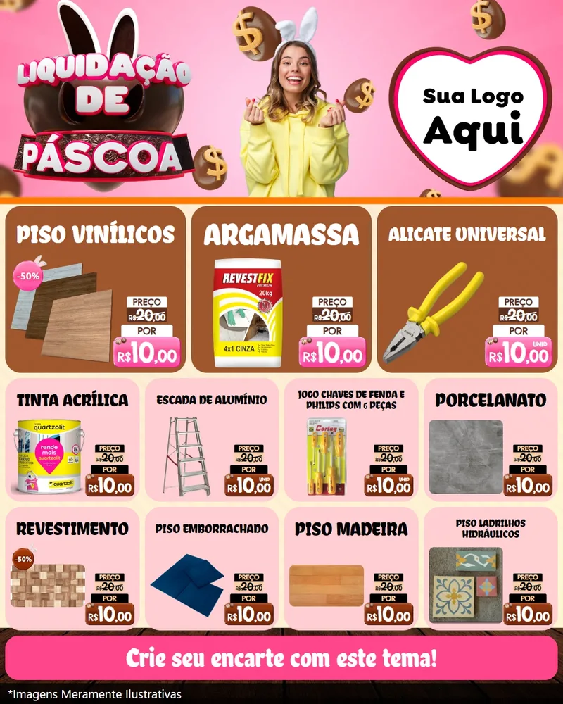 Modelo de Rede Social para Feed Instagram com o tema Liquidação de Páscoa para Material para Construção