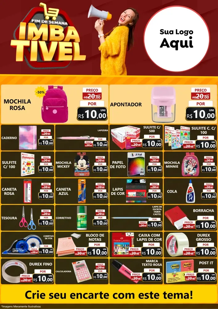 Modelo de Encarte para Encarte A4 Vertical com o tema Fim de Semana Imbatível para Papelaria