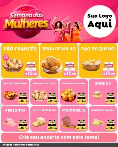 Modelo de Rede Social para Feed Instagram com o tema Semana das Mulheres para Padaria