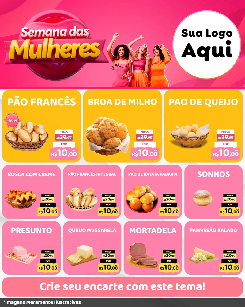 Modelo de Rede Social para Feed Instagram com o tema Semana das Mulheres para Padaria