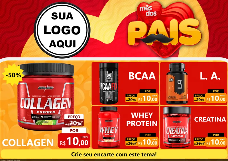 Modelo de Encarte para Encarte A4 Horizontal com o tema Mês Dos Pais para Suplementos alimentares