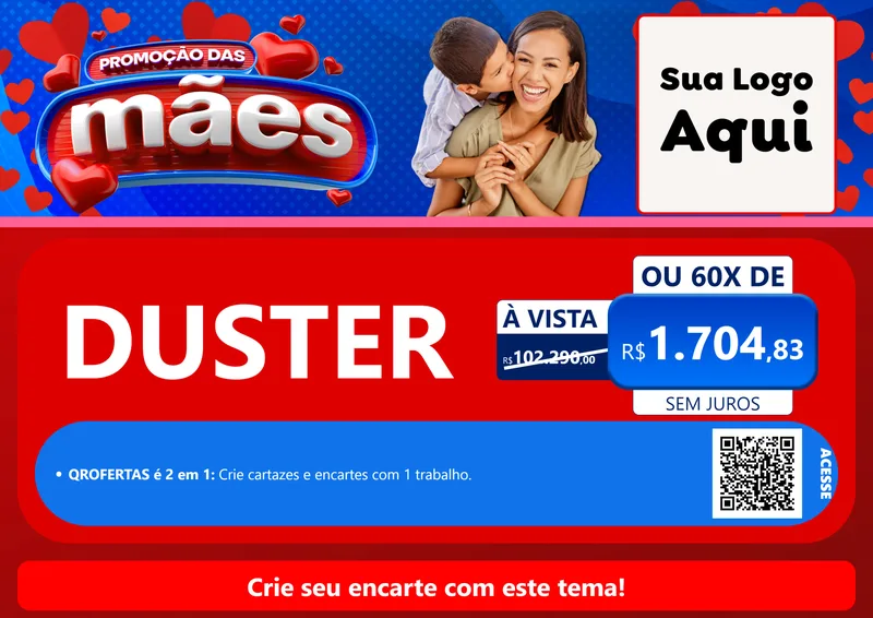 Modelo de Cartaz para Cartaz A4 Horizontal com o tema Promoção das Mães para Concessionaria de Carros