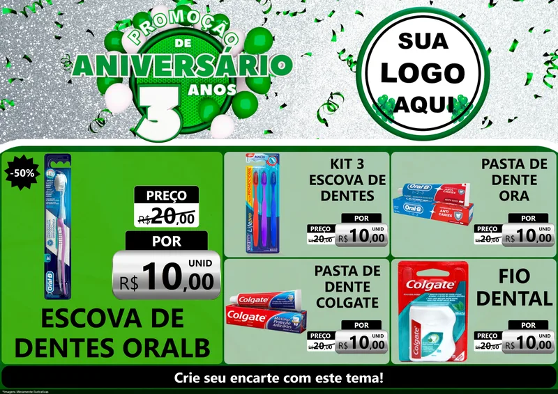 Modelo de Encarte para Encarte A4 Horizontal com o tema Promoção de Aniversário - 3 Anos para Higiene Pessoal