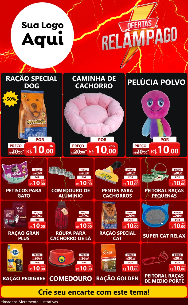 Modelo de Encarte para Encarte Grande com o tema Ofertas Relâmpago para Pet Shop