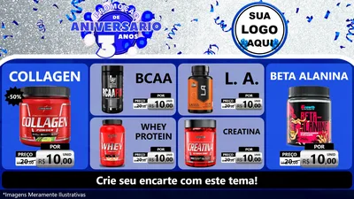 Modelo de TV para TV Horizontal com o tema Promoção de Aniversário - 3 Anos para Suplementos alimentares