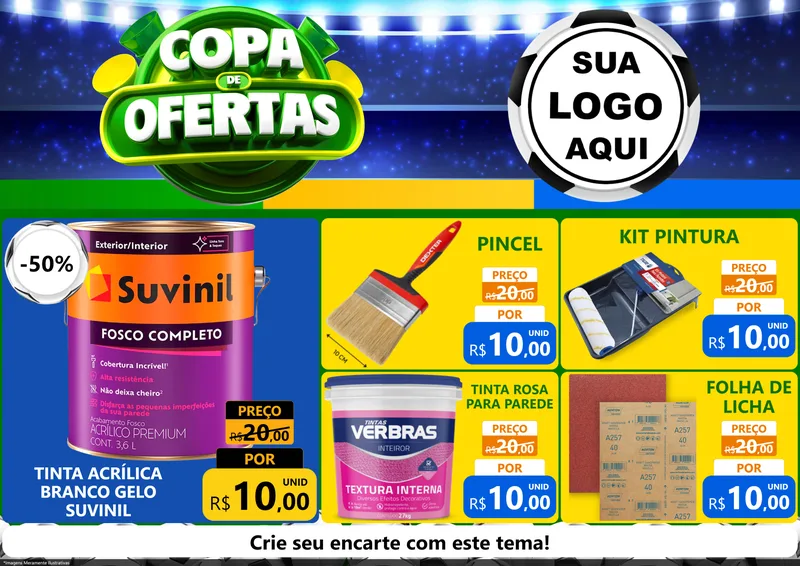 Modelo de Encarte para Encarte A4 Horizontal com o tema Copa de Ofertas para Tintas e Ferramentas