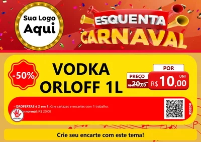Modelo de Cartaz para Cartaz A4 Horizontal com o tema Esquenta Carnaval para Distribuidora de bebidas