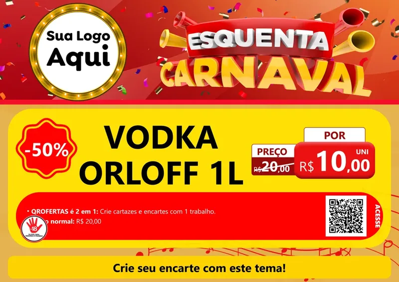Modelo de Cartaz para Cartaz A4 Horizontal com o tema Esquenta Carnaval para Distribuidora de bebidas