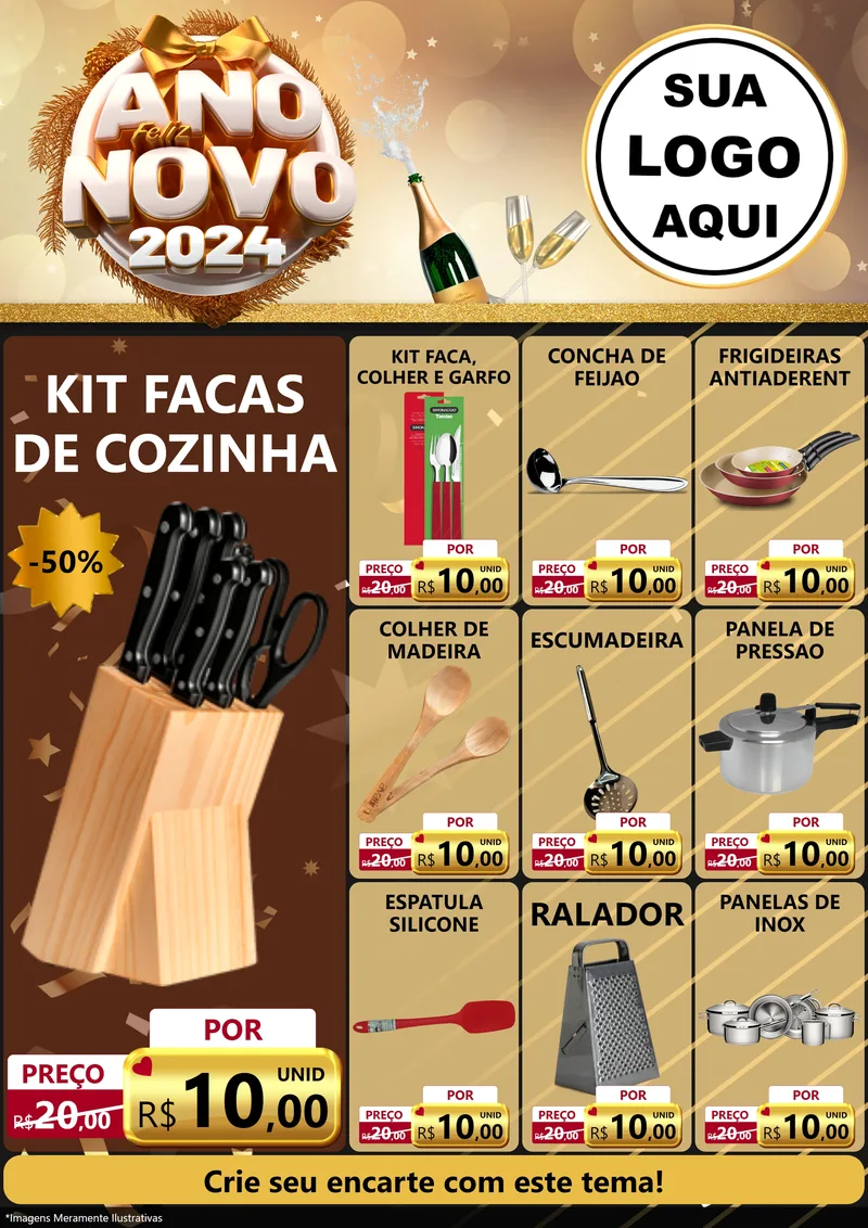 Modelo de Encarte para Encarte A4 Vertical com o tema Feliz Ano Novo 2027 para Utilidades Domésticas