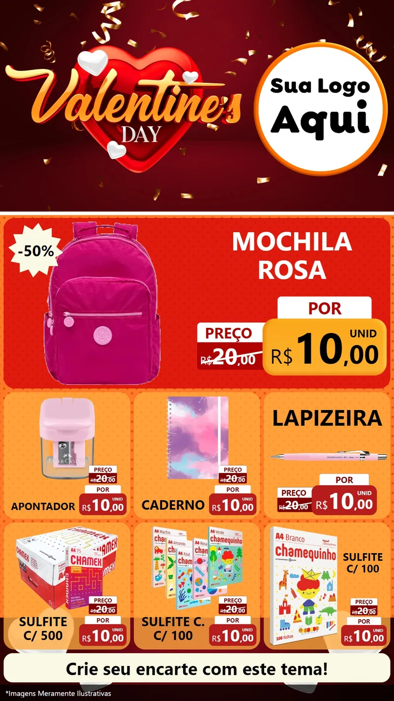 Modelo de Rede Social para Stories com o tema Valentine's Day para Papelaria