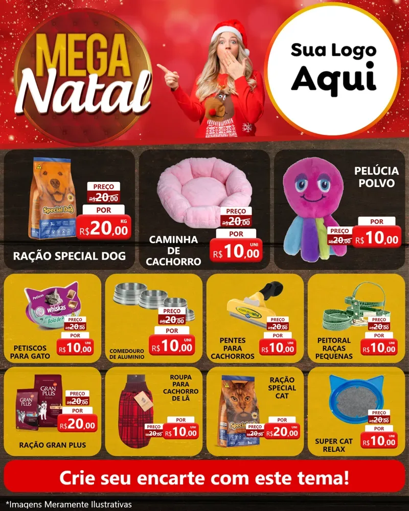 Modelo de Rede Social para Feed Instagram com o tema Mega Natal para Pet Shop