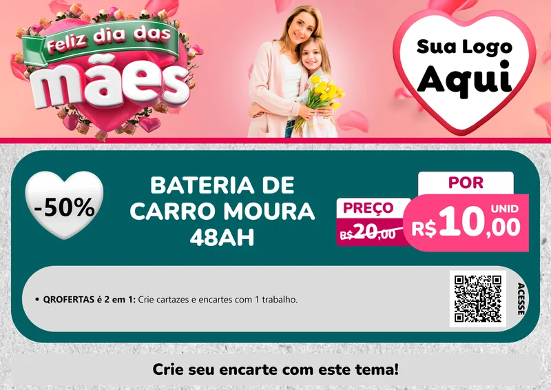 Modelo de Cartaz para Cartaz A4 Horizontal com o tema Feliz Dia das Mães para Baterias Elétricas