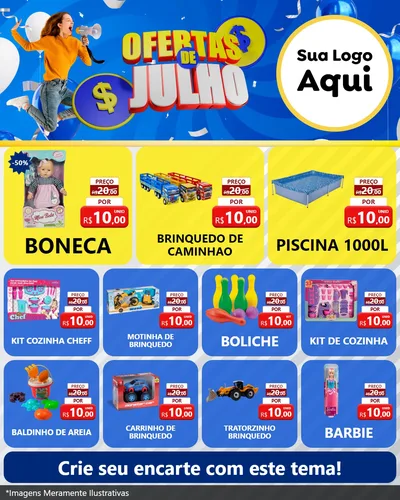 Modelo de Rede Social para Feed Instagram com o tema Ofertas de Julho para Brinquedos