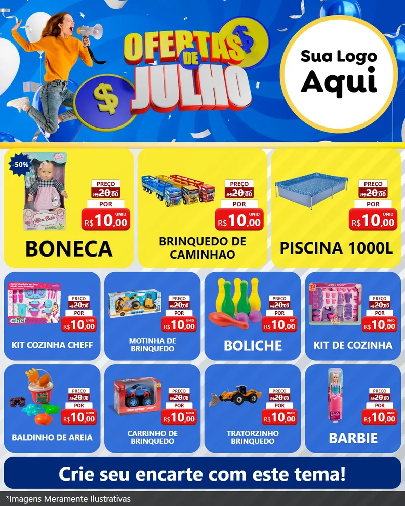 Modelo de Rede Social para Feed Instagram com o tema Ofertas de Julho para Brinquedos