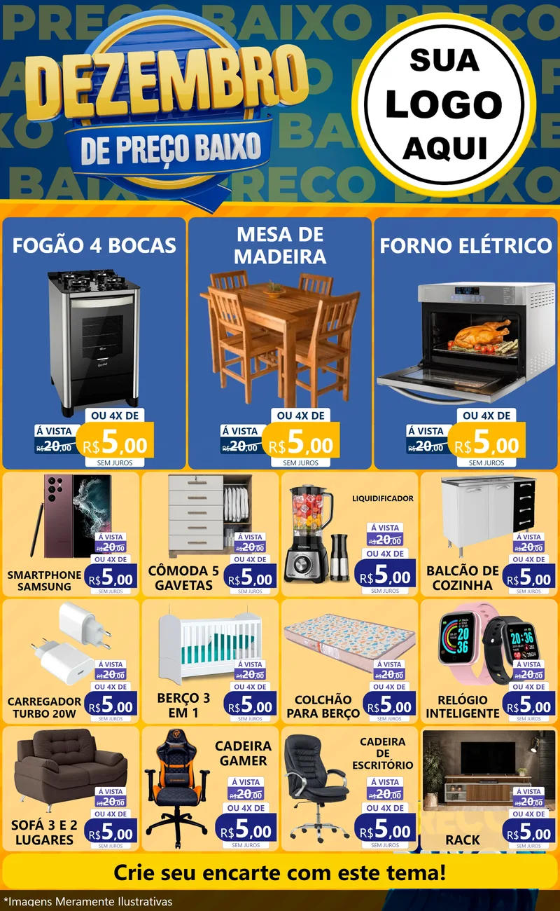 Modelo de Encarte para Encarte Grande com o tema Dezembro de Preço Baixo para Móveis e Eletro