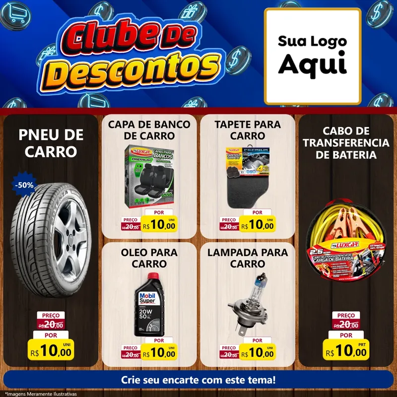 Modelo de Rede Social para Feed Facebook com o tema Clube de Descontos para Auto peças