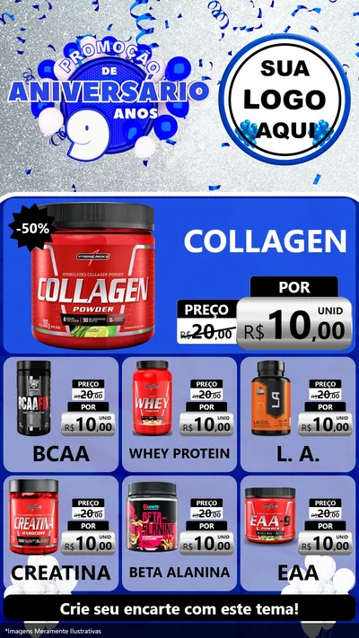 Modelo de Rede Social para Stories com o tema Promoção de Aniversário - 9 Anos para Suplementos alimentares