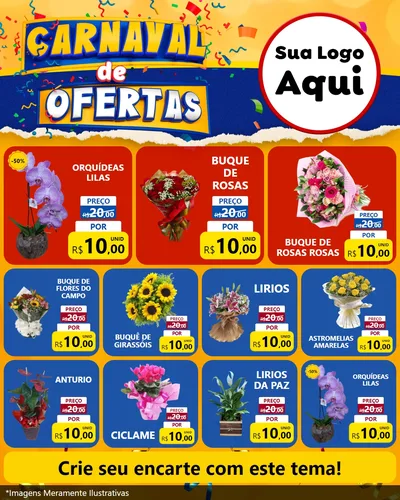 Modelo de Rede Social para Feed Instagram com o tema Carnaval de Ofertas para Floricultura e jardim