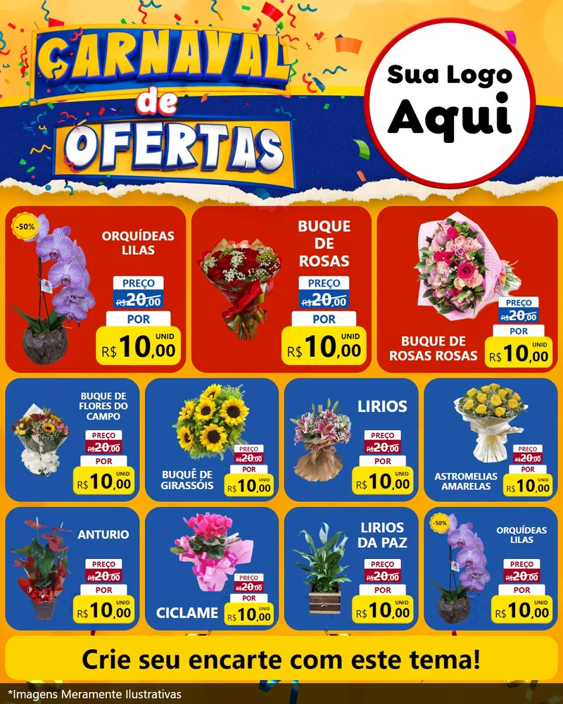 Modelo de Rede Social para Feed Instagram com o tema Carnaval de Ofertas para Floricultura e jardim