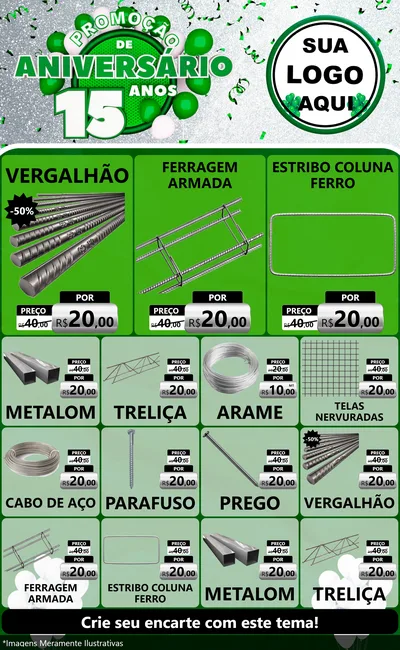 Modelo de Encarte para Encarte Grande com o tema Promoção de Aniversário - 15 Anos para Ferragens