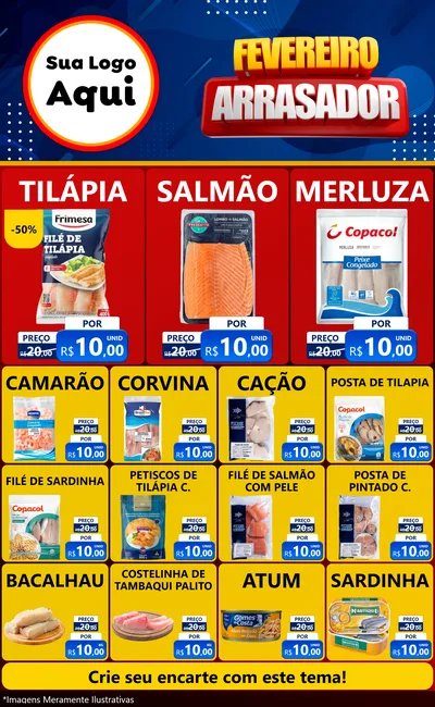 Modelo de Encarte para Encarte Grande com o tema Fevereiro Arrasador para Peixaria