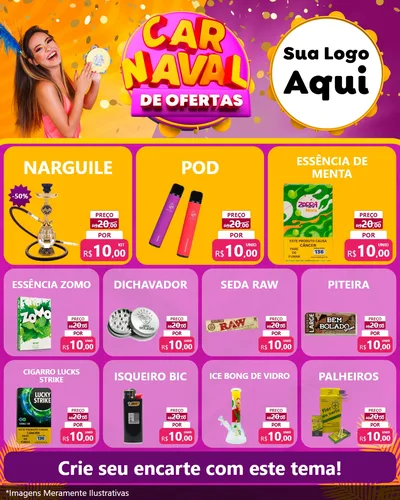 Modelo de Rede Social para Feed Instagram com o tema Carnaval de Ofertas para Tabacaria