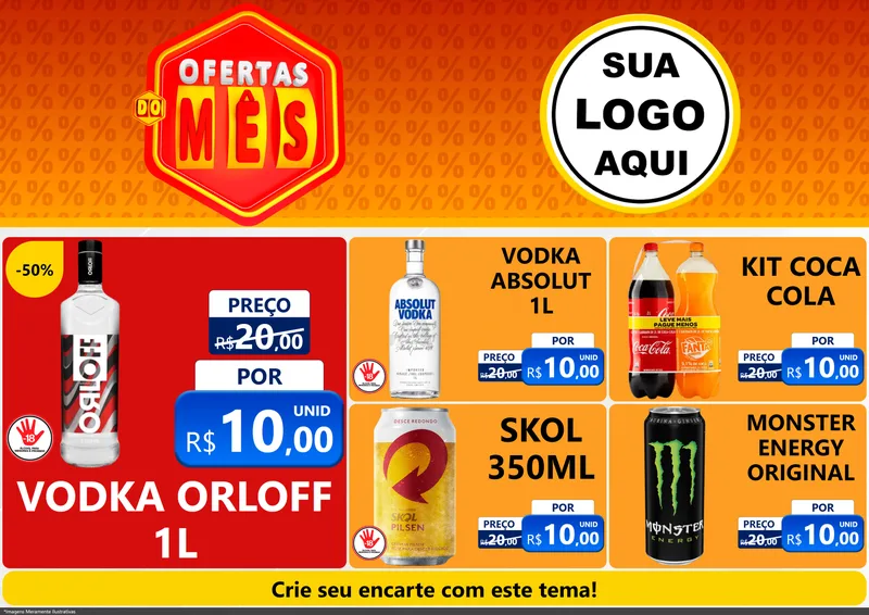 Modelo de Encarte para Encarte A4 Horizontal com o tema Ofertas do Mês para Distribuidora de bebidas