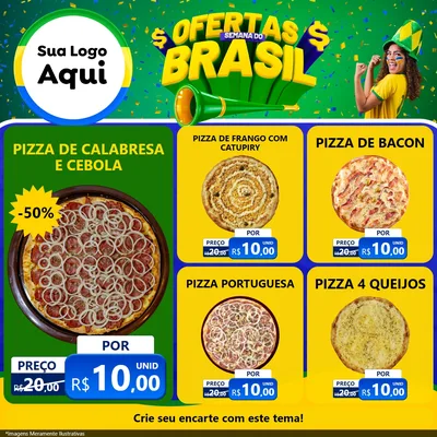 Modelo de Rede Social para Feed Facebook com o tema Ofertas Semana do Brasil para Pizzaria