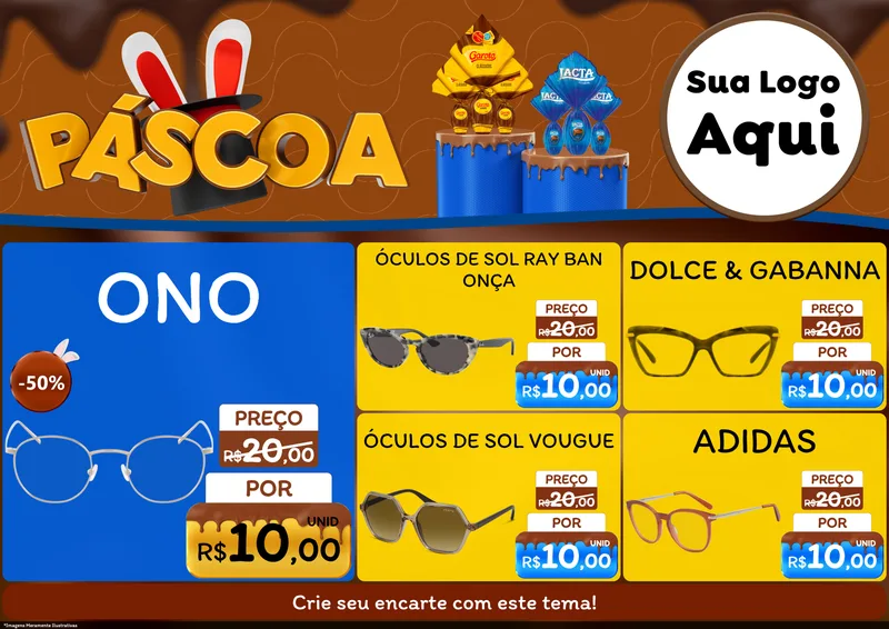 Modelo de Encarte para Encarte A4 Horizontal com o tema Páscoa para Óticas