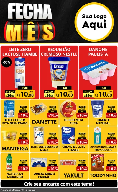 Modelo de Encarte para Encarte Grande com o tema Fecha Mês para Frios e Laticínios