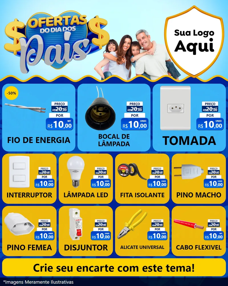 Modelo de Rede Social para Feed Instagram com o tema Ofertas do Dia dos Pais para Materiais Elétricos